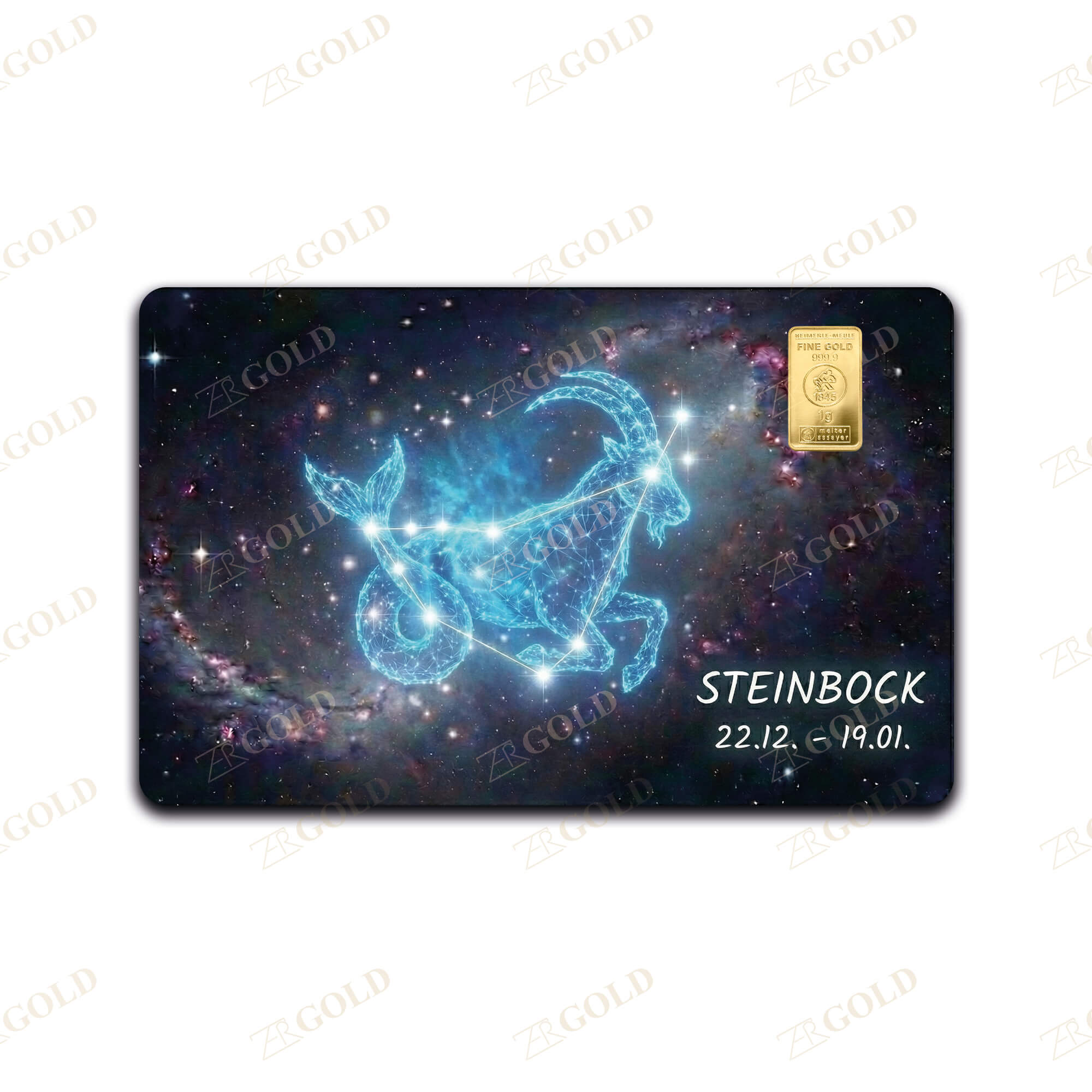 Steinbock Geschenkkarte Sternzeichen "Steinbock" 1g Goldbarren (999.9 Feingold) – Bild 1