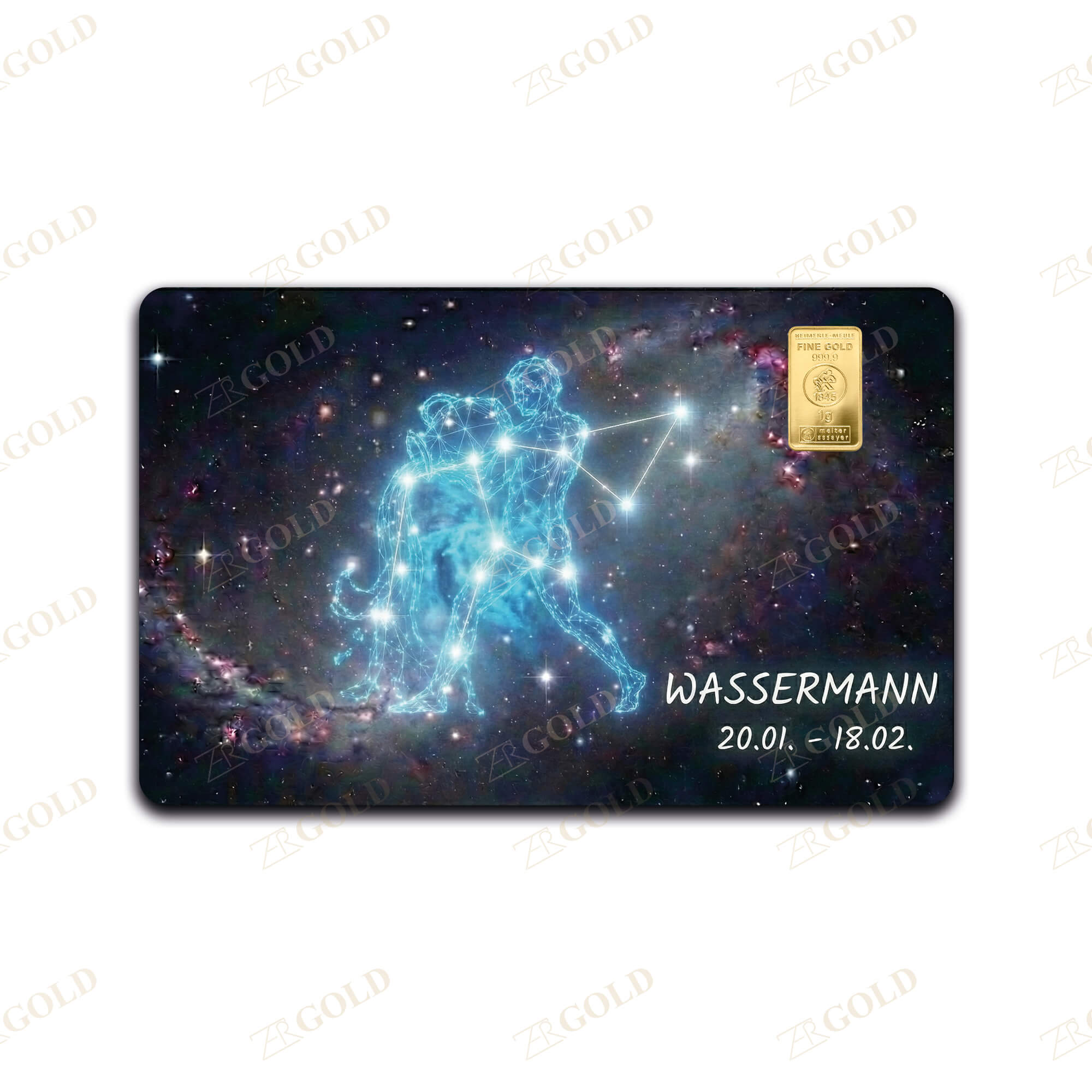 Wassermann Geschenkkarte Sternzeichen "Wassermann" 1g Goldbarren (999.9 Feingold) – Bild 1